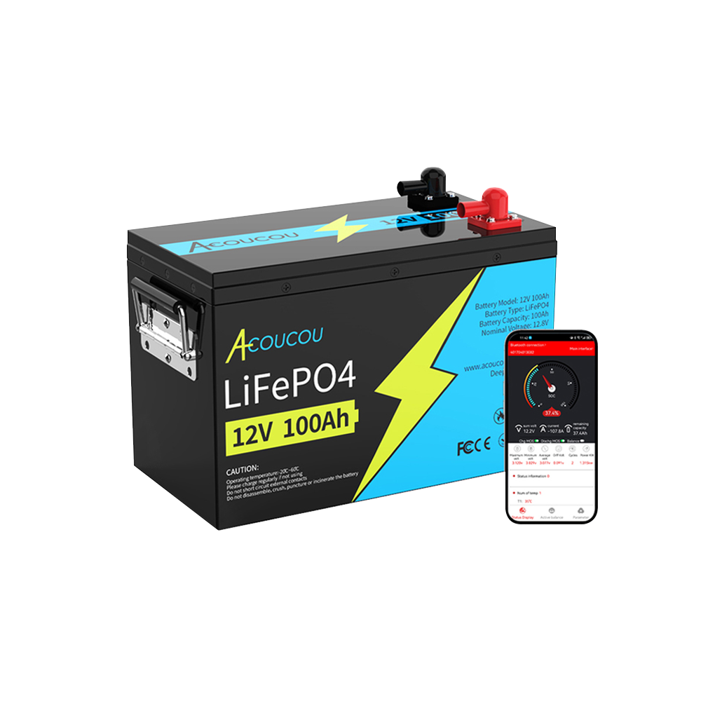 Acoucou MaxOne 12V 100Ah Bluetooth LiFePO4 Deep Cycle Battery,RV Marin