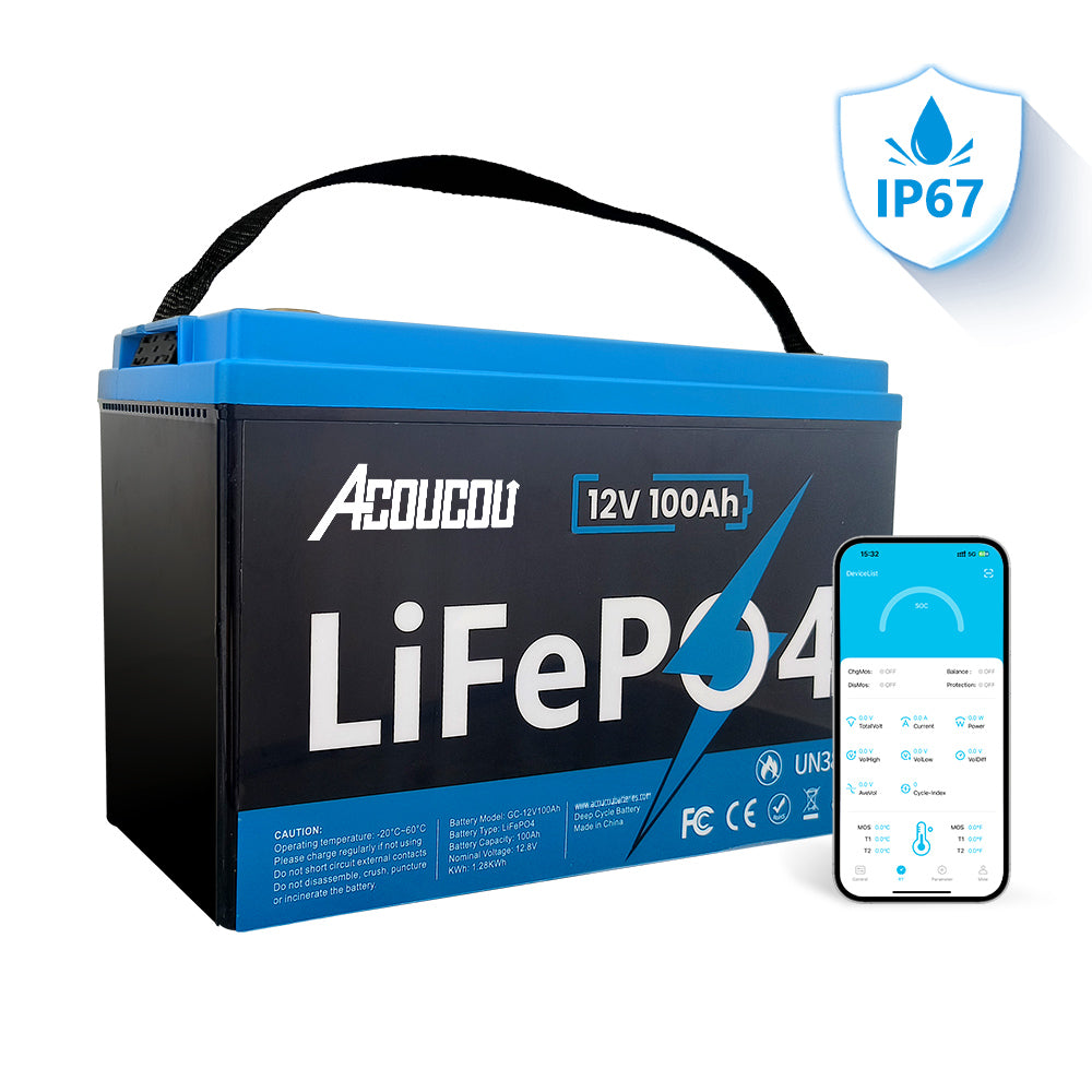 Acoucou Waterproof 12V100Ah LiFePO4 Battery