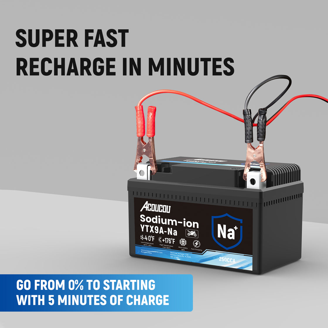 Acoucou YTX9 BS YTX9A-BS Motorcycle Battery, YTX9-BS12V 4.25Ah Sodium-Ion Battery, 250CCA, For Motorcycles, ATV, Lawn Mowers, Tractors