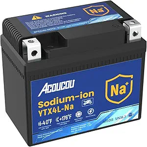 Acoucou YTX4L-BS Motorcycle Battery, 12V Sodium-Ion Battery, 140CCA, High Performance Rechargeable Maintenance Free Batteries For Motorcycles, ATV, Lawn Mowers, Scooter,UTV, ect.