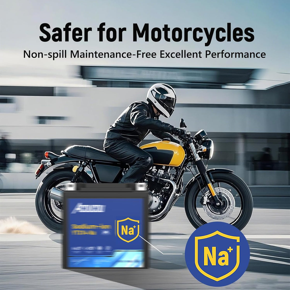 Acoucou YTX14-BS Motorcycle Battery, 12V Sodium-Ion Battery, 250CCA, High Performance Rechargeable Maintenance Free Batteries For Motorcycles, ATV, Lawn Mowers, Scooter,UTV, ect.