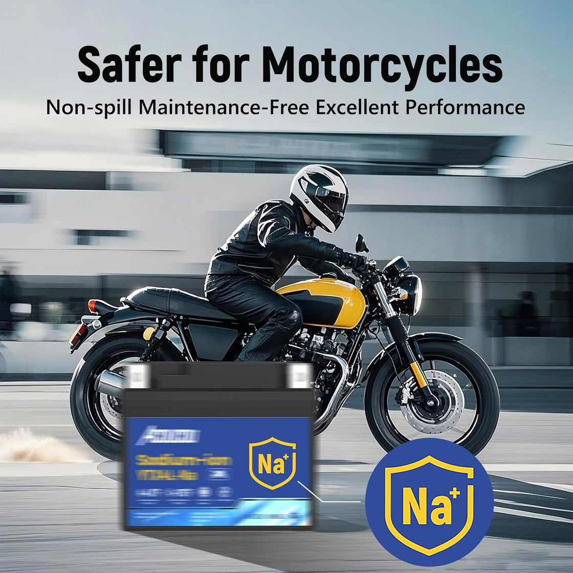 Acoucou YTX4L-BS Motorcycle Battery, 12V Sodium-Ion Battery, 140CCA, High Performance Rechargeable Maintenance Free Batteries For Motorcycles, ATV, Lawn Mowers, Scooter,UTV, ect.