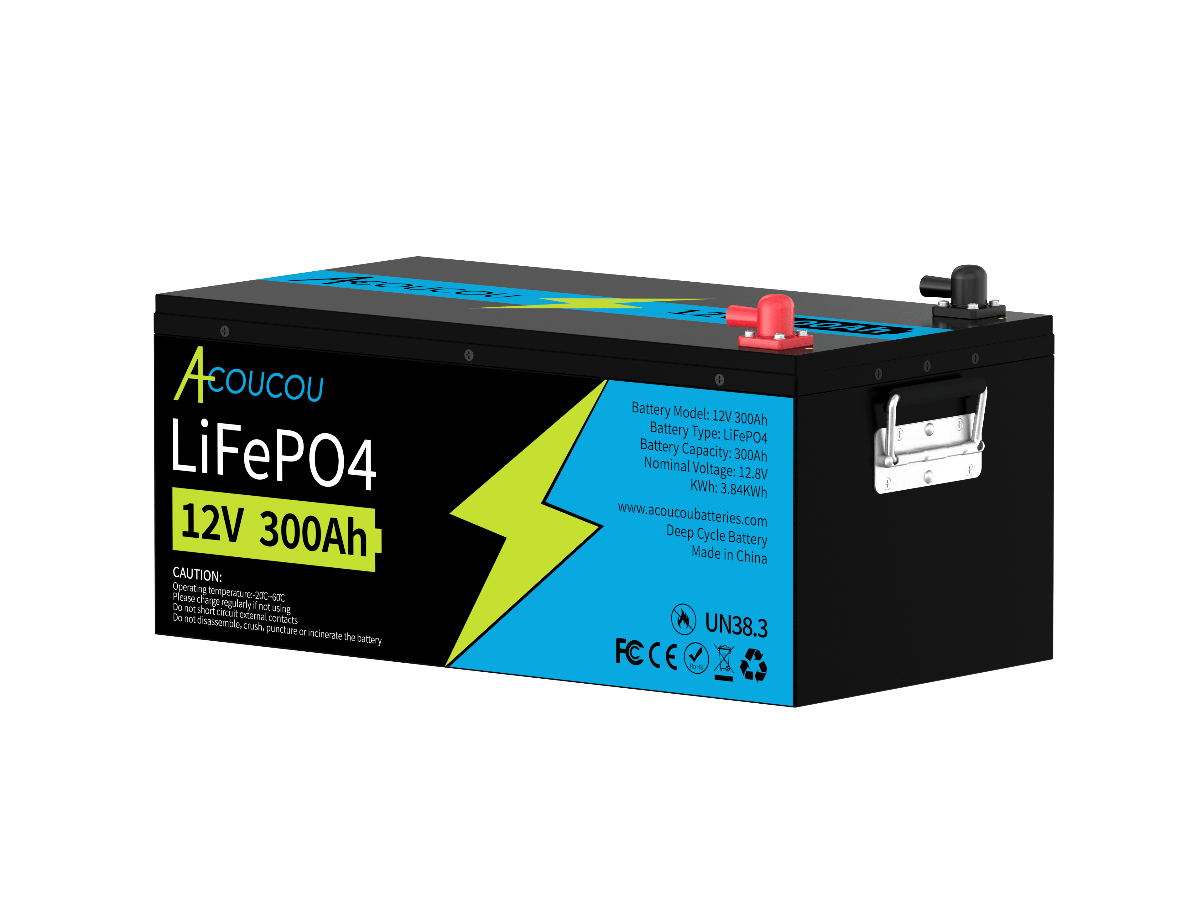 Acoucou MaxOne 12V 300Ah Bluetooth Lithium LiFePO4 Deep Cycle Battery,RV Marine Motor Golfcart Battery - Acoucoubatteries