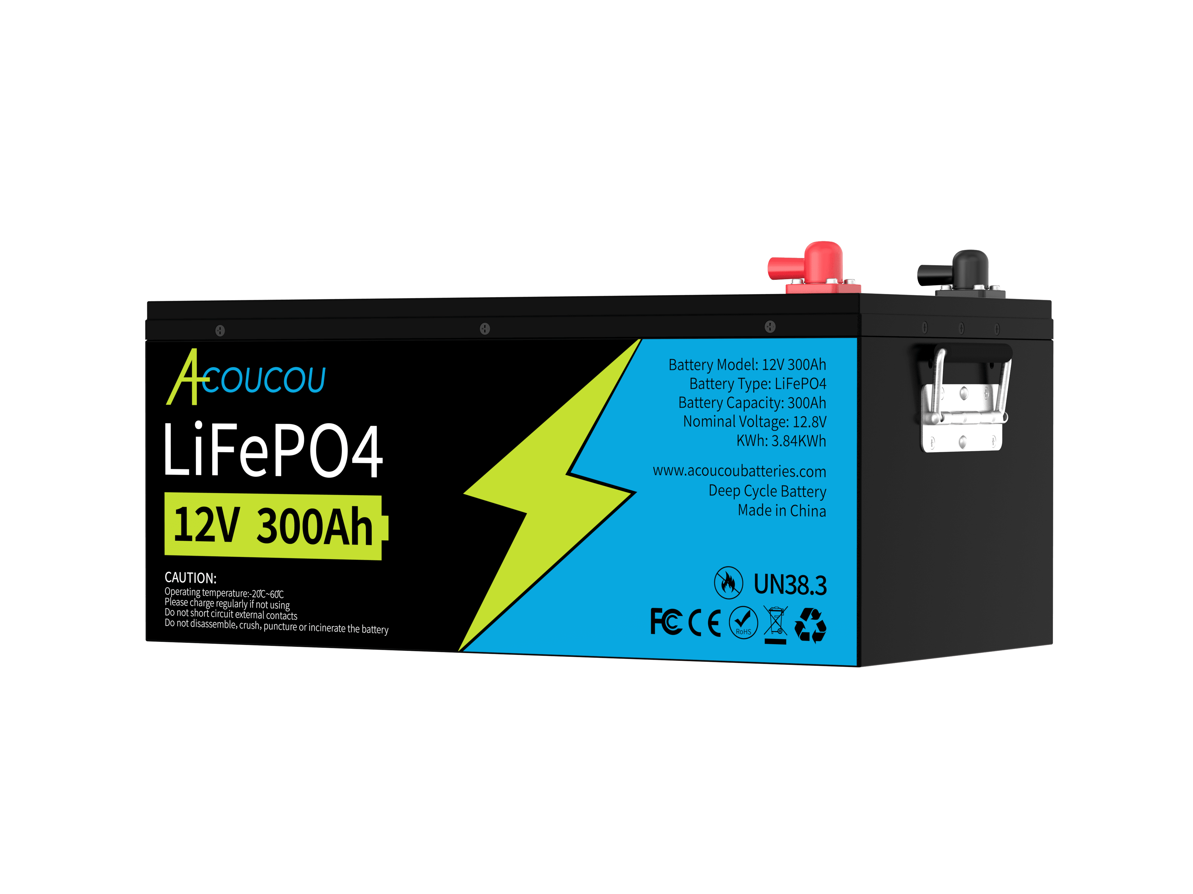 Acoucou MaxOne 12V 300Ah Bluetooth Lithium LiFePO4 Deep Cycle Battery,RV Marine Motor Golfcart Battery - Acoucoubatteries