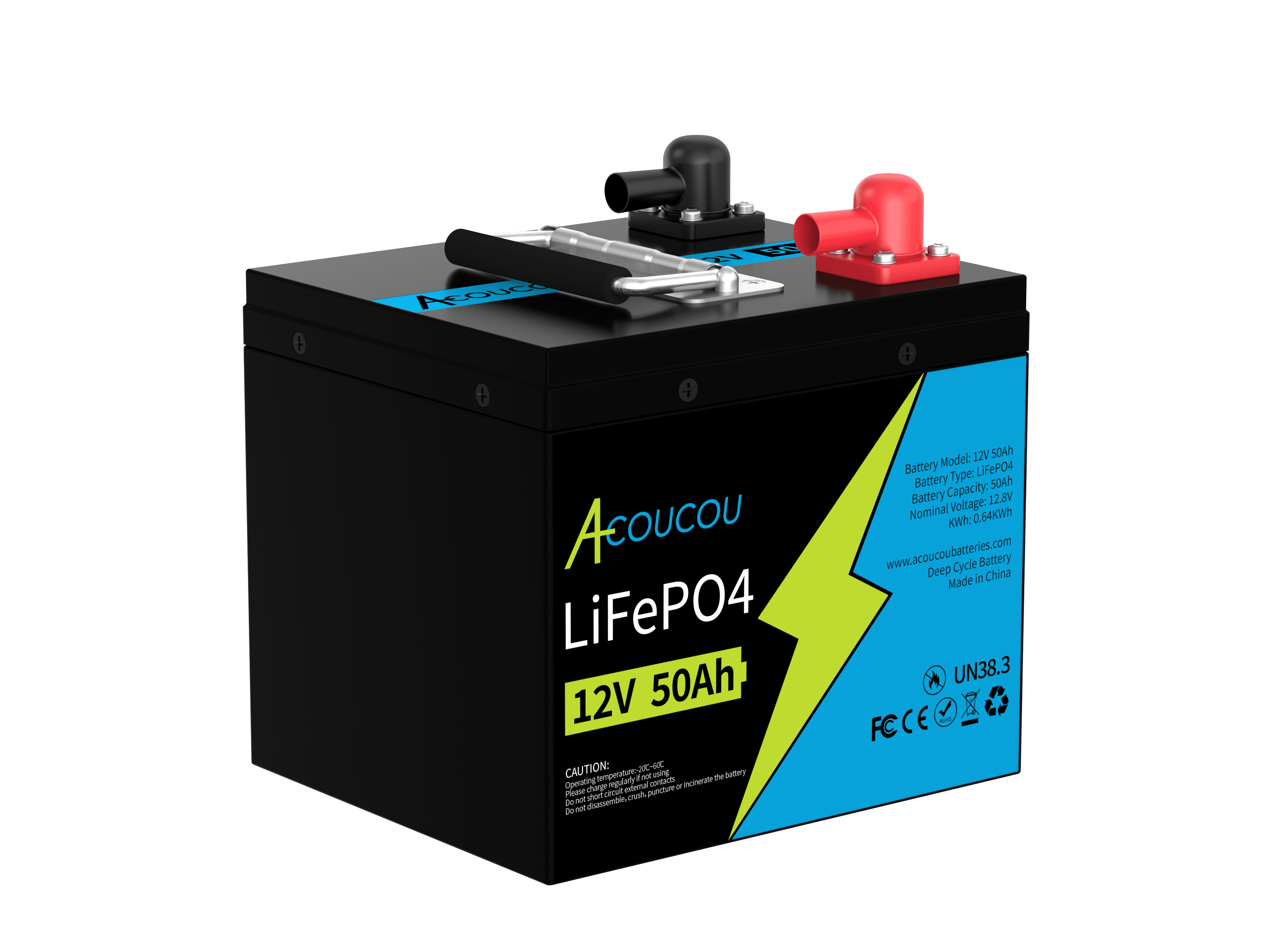 Acoucou MaxOne 12V 50Ah Bluetooth Lithium LiFePO4 Deep Cycle Battery,RV Marine Motor Golfcart Battery - Acoucoubatteries